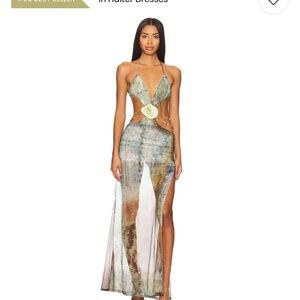 Vida Backless Maxi Dress With Shell Trim in Multi Jaded London